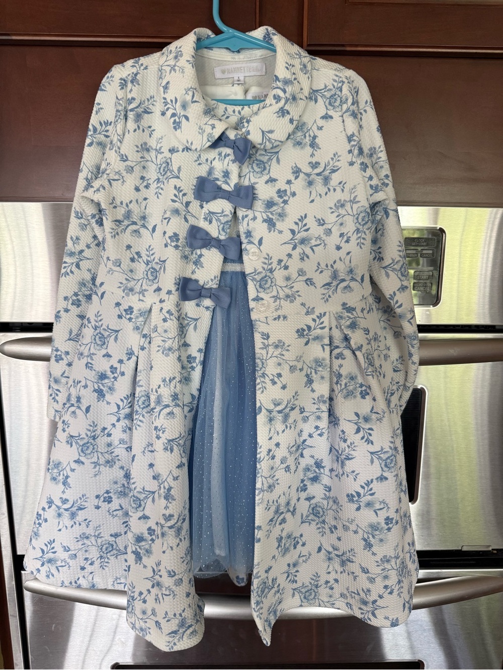 Nannette Blue and White Floral Bow Coat Dress